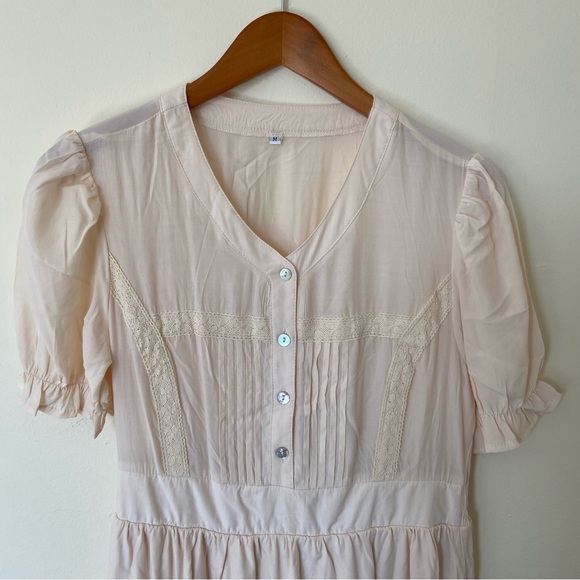 NWOT Petallush Ivory Short Sleeve Ruffle Midi Dress Sz M - Picture 5 of 9